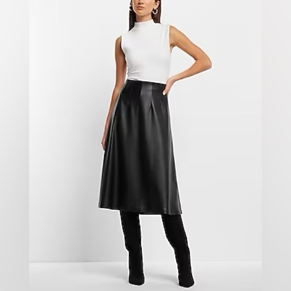 Express Super High Waisted Faux Leather A-line Midi Skirt - Picture 3 of 5